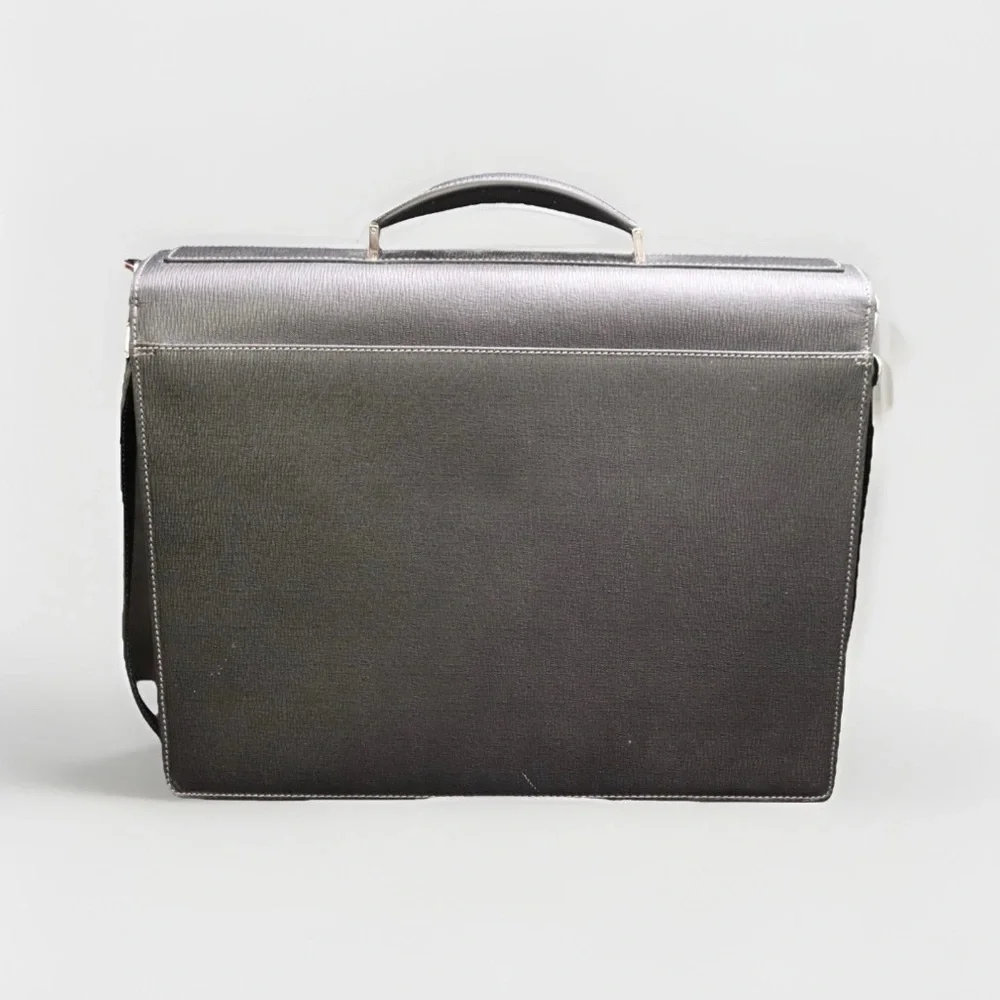Salvatore Ferragamo black pebble calf Leather Briefcase